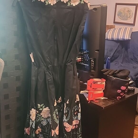 Floral Black Dress HEART OF HAUTE size S - Picture 5 of 6